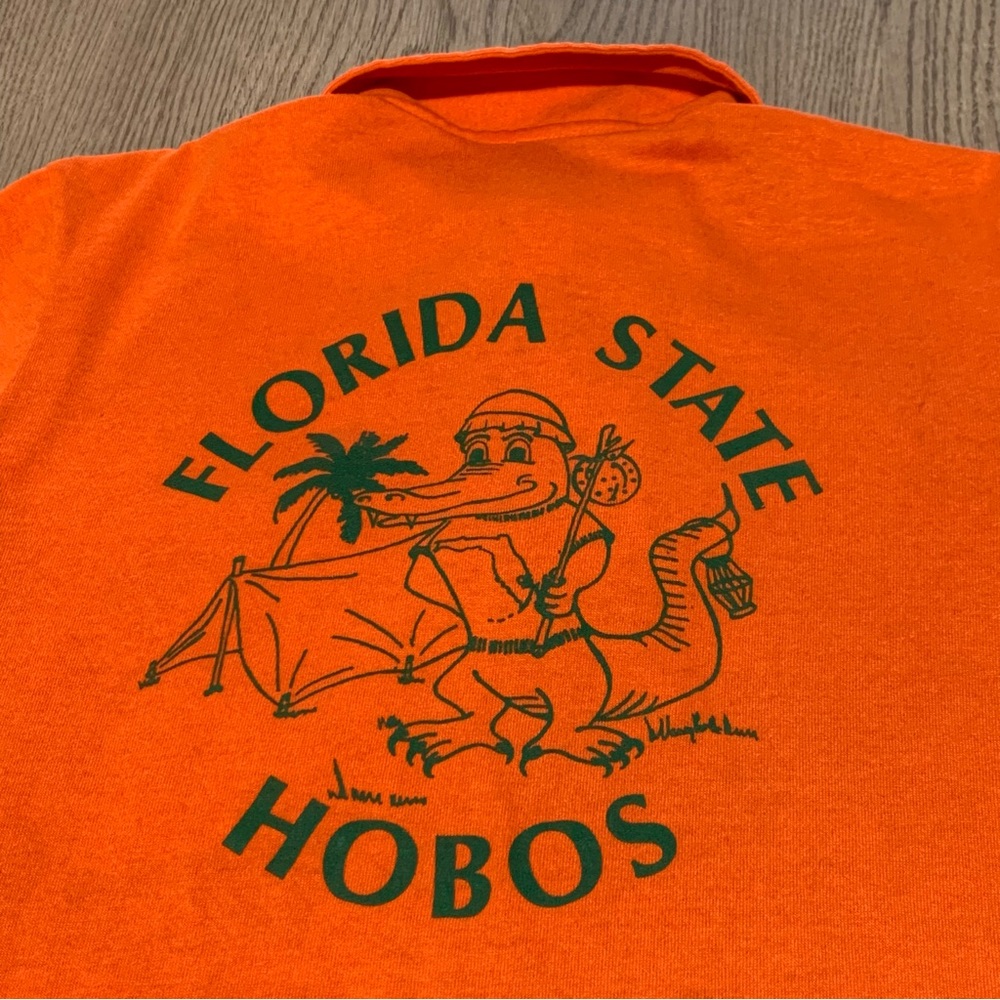 Vintage 80s Florida State Hobos Gator Orange Polo Shirt Pocket Size Small